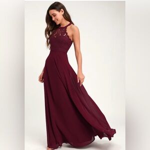 Lulu's Burgundy Lace Maxi Dress